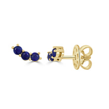 Load image into Gallery viewer, 14K Gold &amp; Lapis 3-Stone Stud Earrings