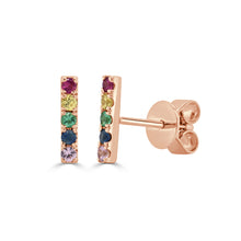 Load image into Gallery viewer, 14K Gold &amp; Rainbow Sapphire Bar Earrings