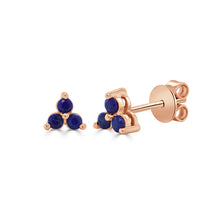 Load image into Gallery viewer, 14k Gold &amp; Lapis 3-Stone Stud Earrings