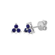 Load image into Gallery viewer, 14k Gold &amp; Lapis 3-Stone Stud Earrings