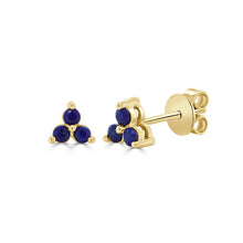 Load image into Gallery viewer, 14k Gold &amp; Lapis 3-Stone Stud Earrings