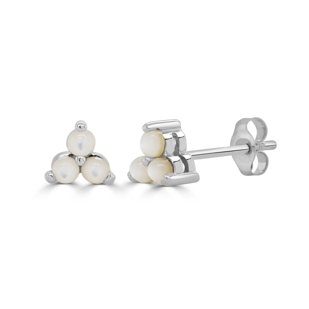 14k Gold & Mother of Pearl 3-Stone Stud Earrings