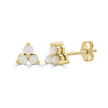 Load image into Gallery viewer, 14k Gold &amp; Mother of Pearl 3-Stone Stud Earrings
