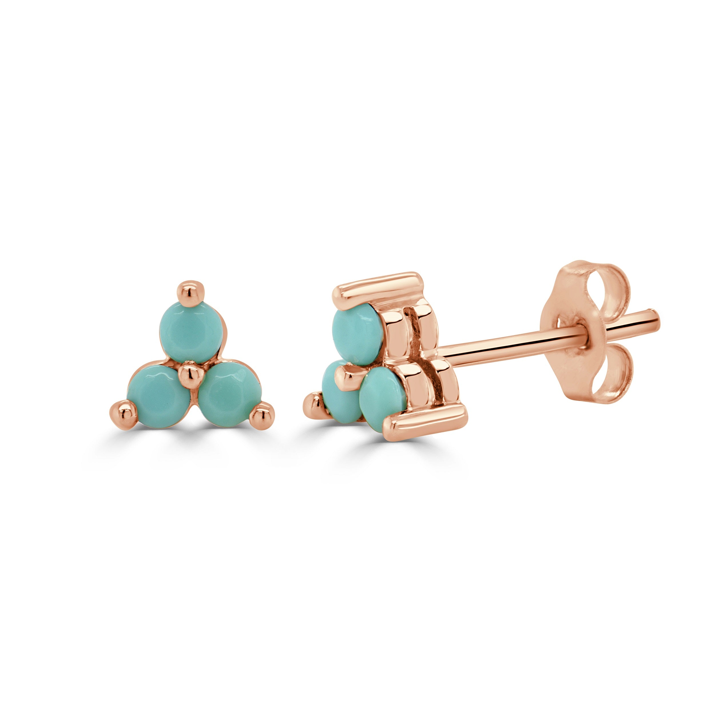 14k Gold & Turquoise 3-Stone Studs - 0.17ct
