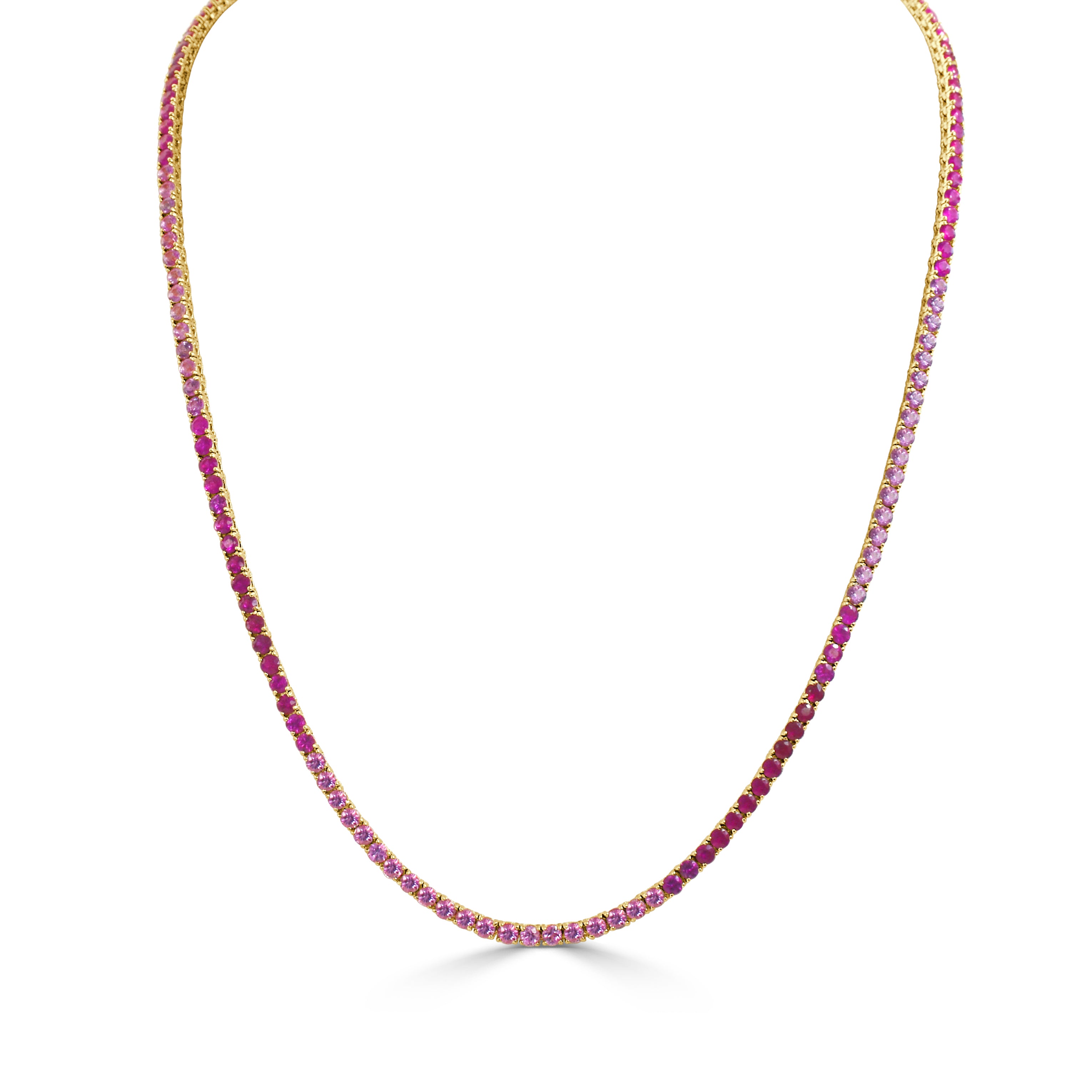 14K Gold Pink Sapphire Ombre Tennis Necklace - 11.87 CT