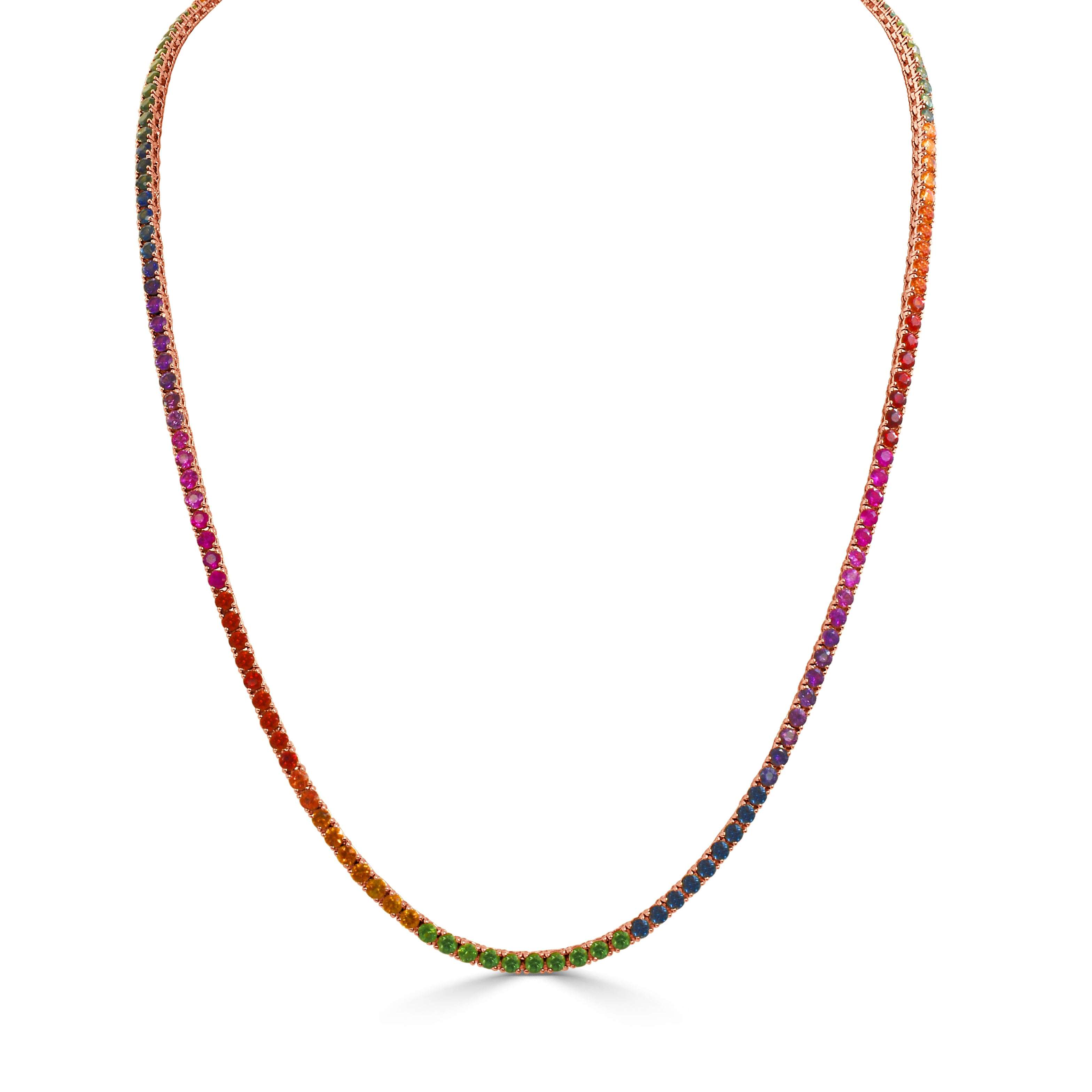 14K Gold Multi Color Sapphire Necklace -8.20 CT