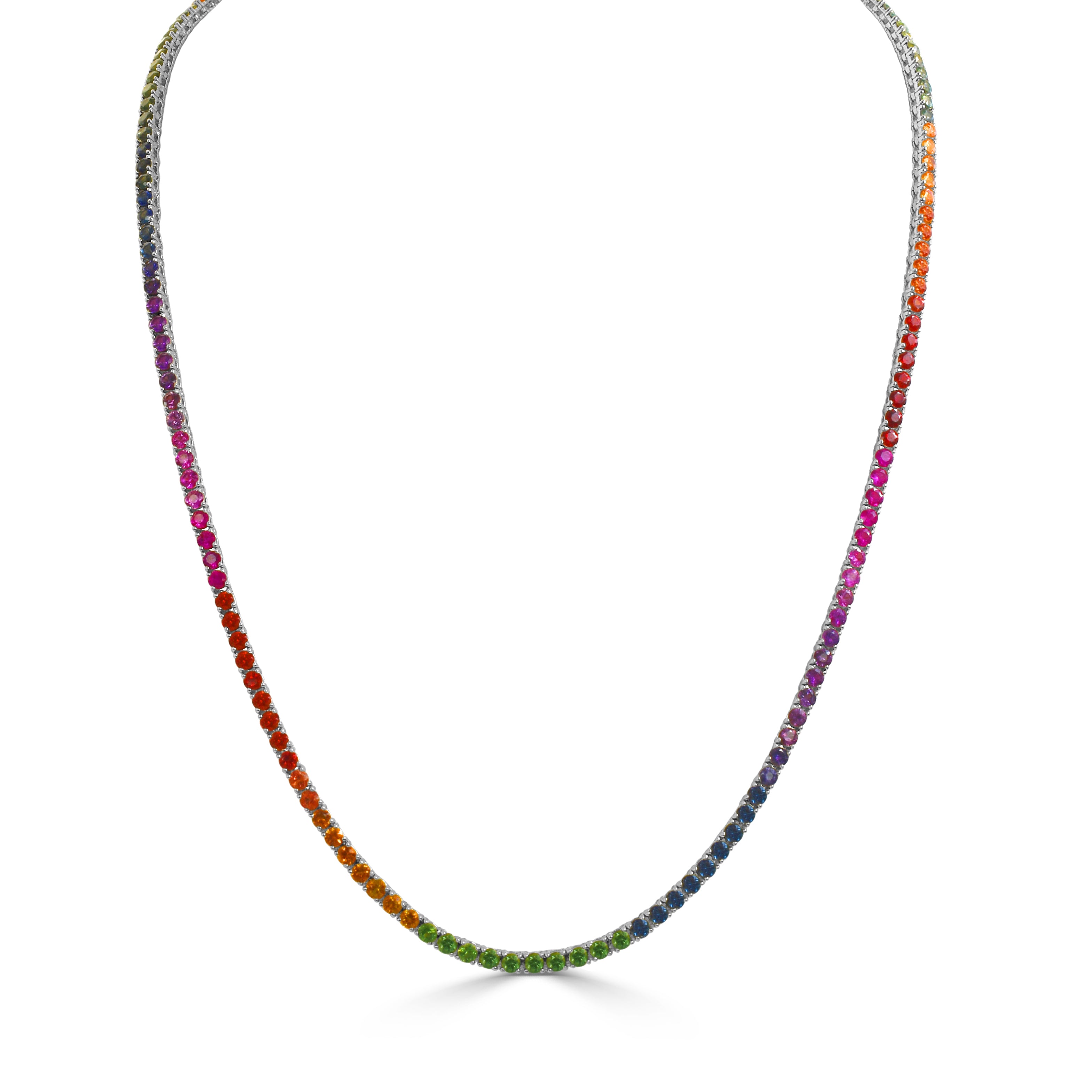 14K Gold Multi Color Sapphire Necklace -8.20 CT