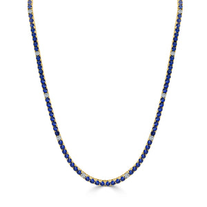 14K Gold Blue Sapphire & Diamond Tennis Necklace