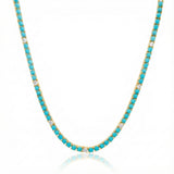 14K Gold Turquoise and Diamond Tennis Necklace