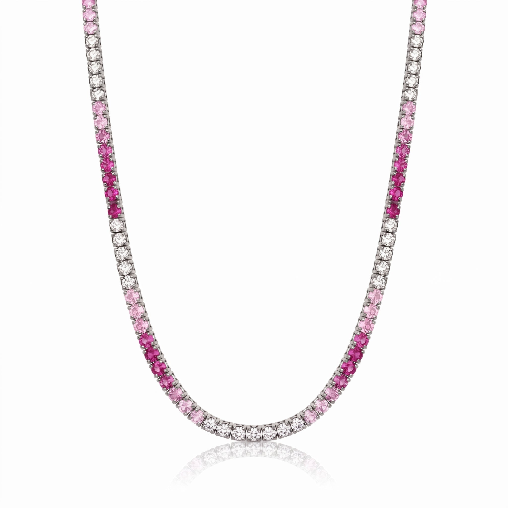 14K Gold Pink and White Sapphire Ombre Tennis Necklace - 10.96 CT