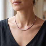 14K Gold Pink and White Sapphire Ombre Tennis Necklace - 10.96 CT