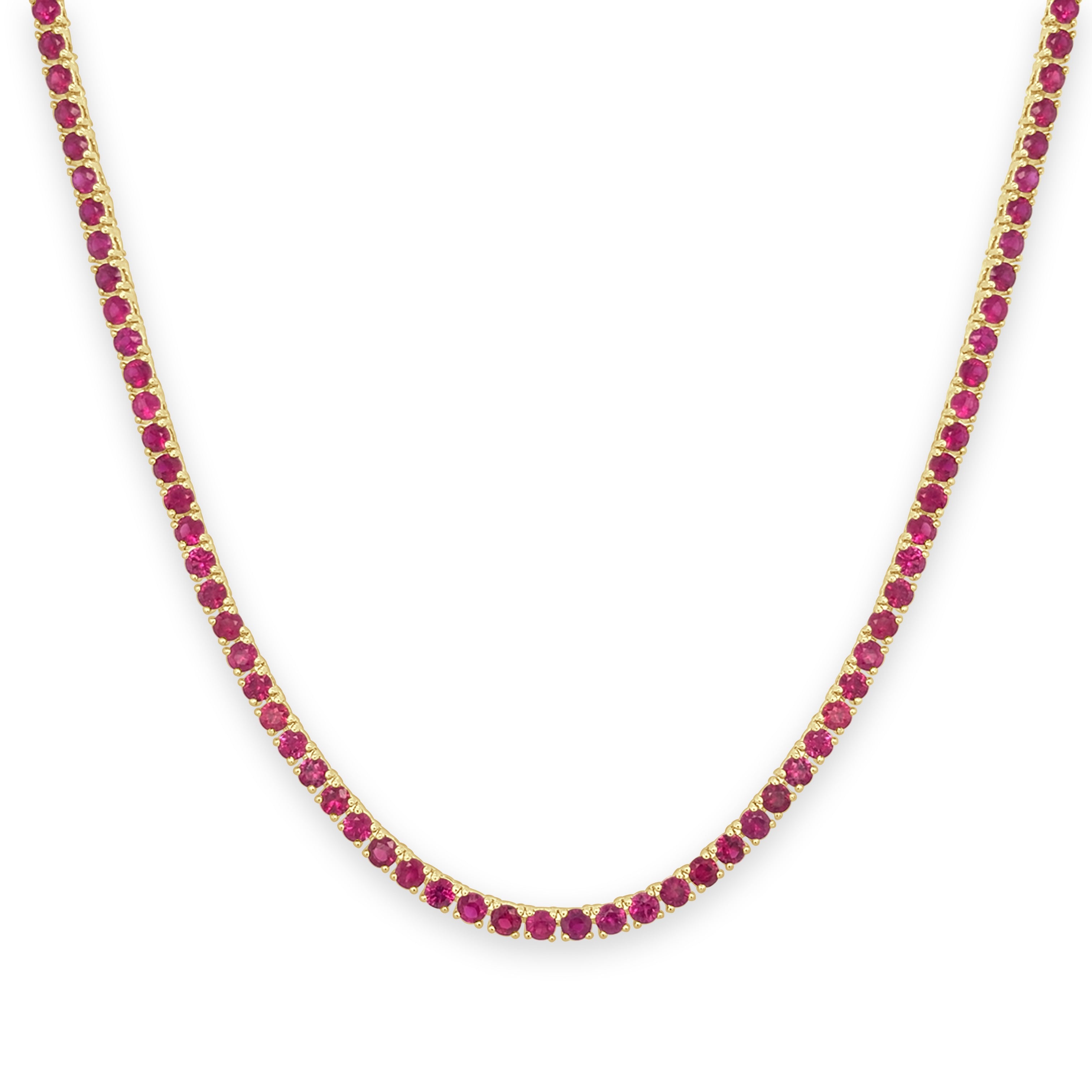 14K Gold Ruby Tennis Necklace - 13.98 CT
