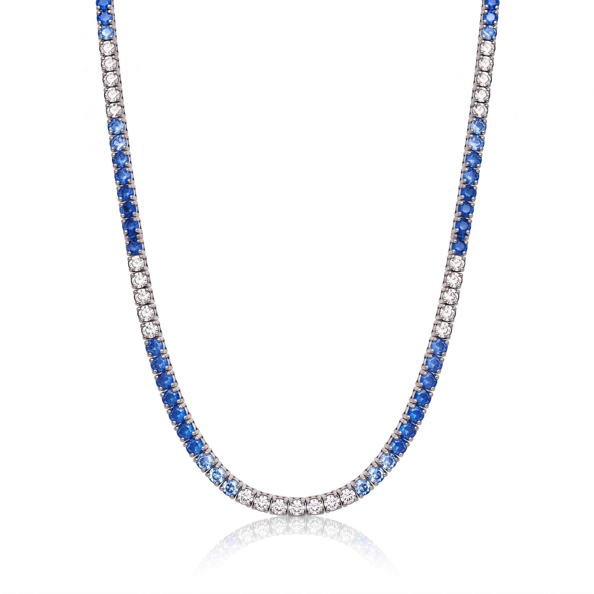 14K Gold Blue and White Sapphire Ombre Tennis Necklace  -13.40 CT