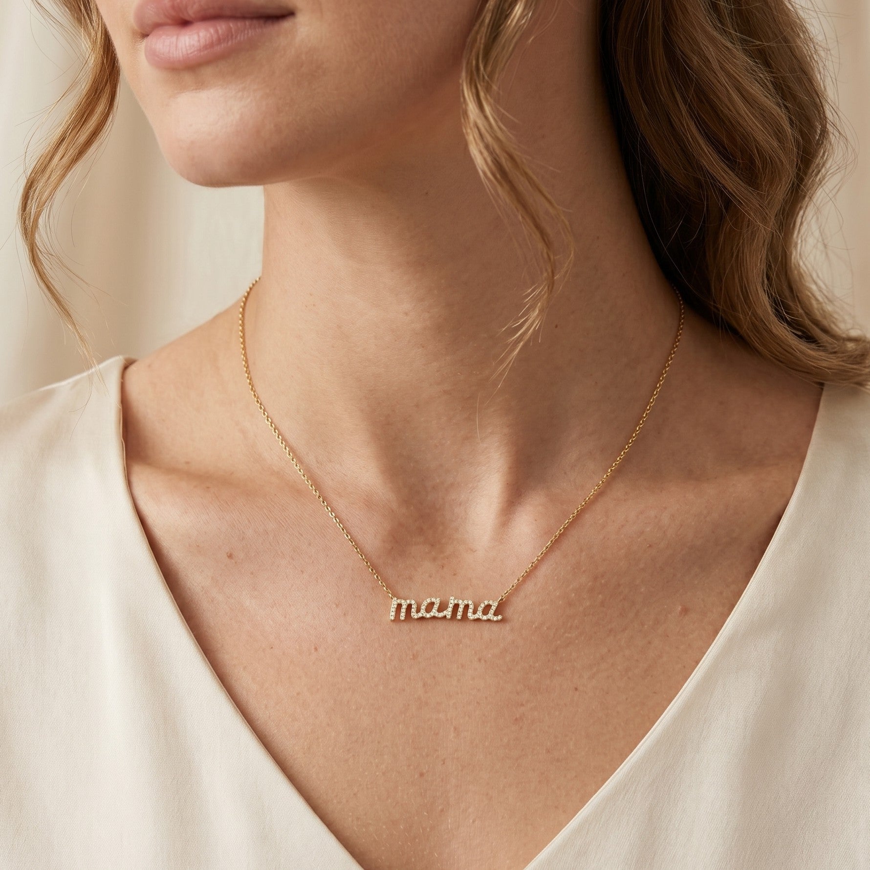 14K Gold Diamond Mama Necklace- 0.80 CT