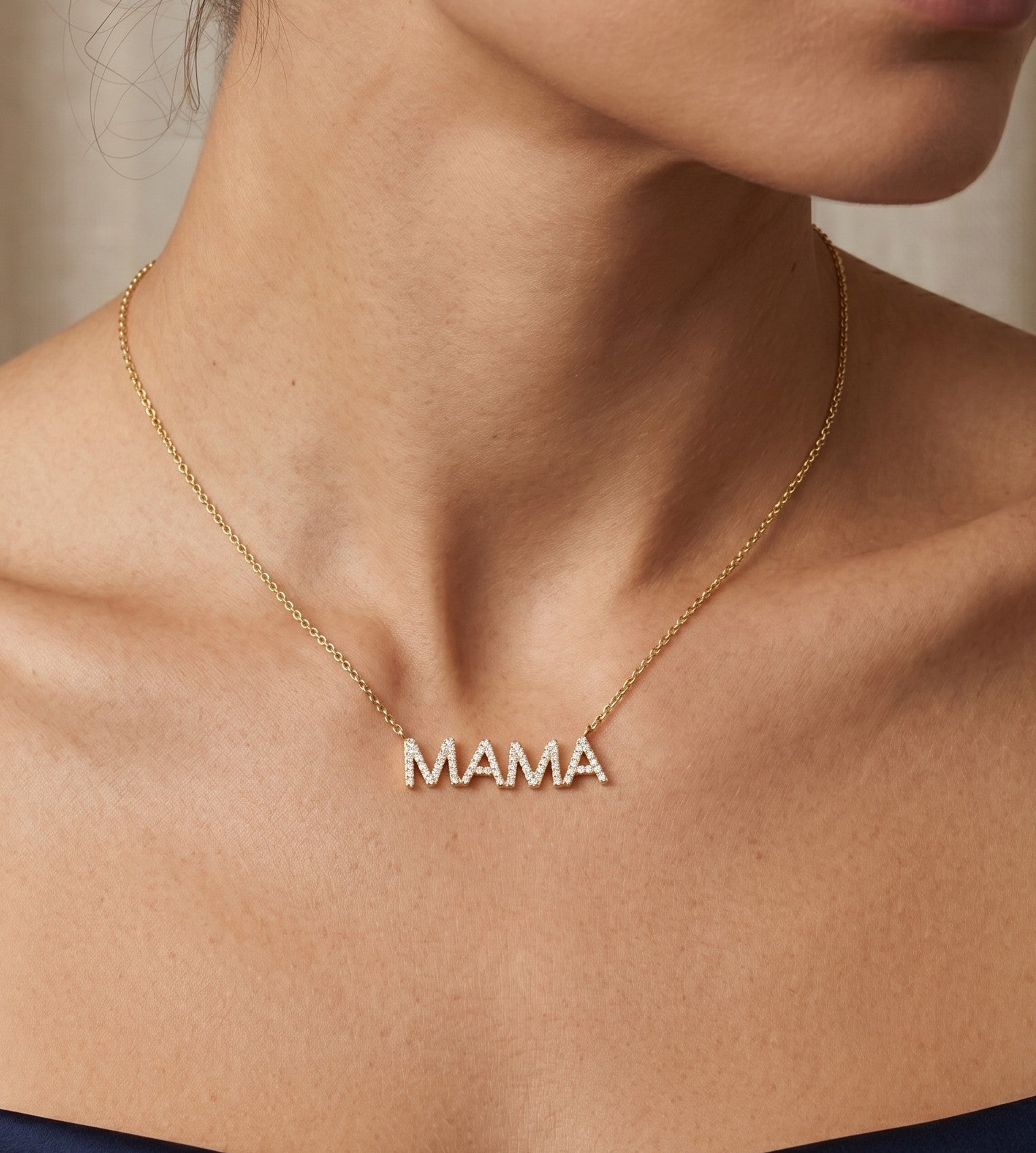14K Gold Diamond MAMA Necklace - 0.80 CT