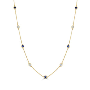 14k Gold Diamond & Gemstone Station Necklace