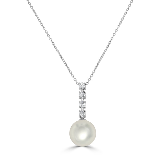 14k Gold Diamond & Pearl Drop Necklace
