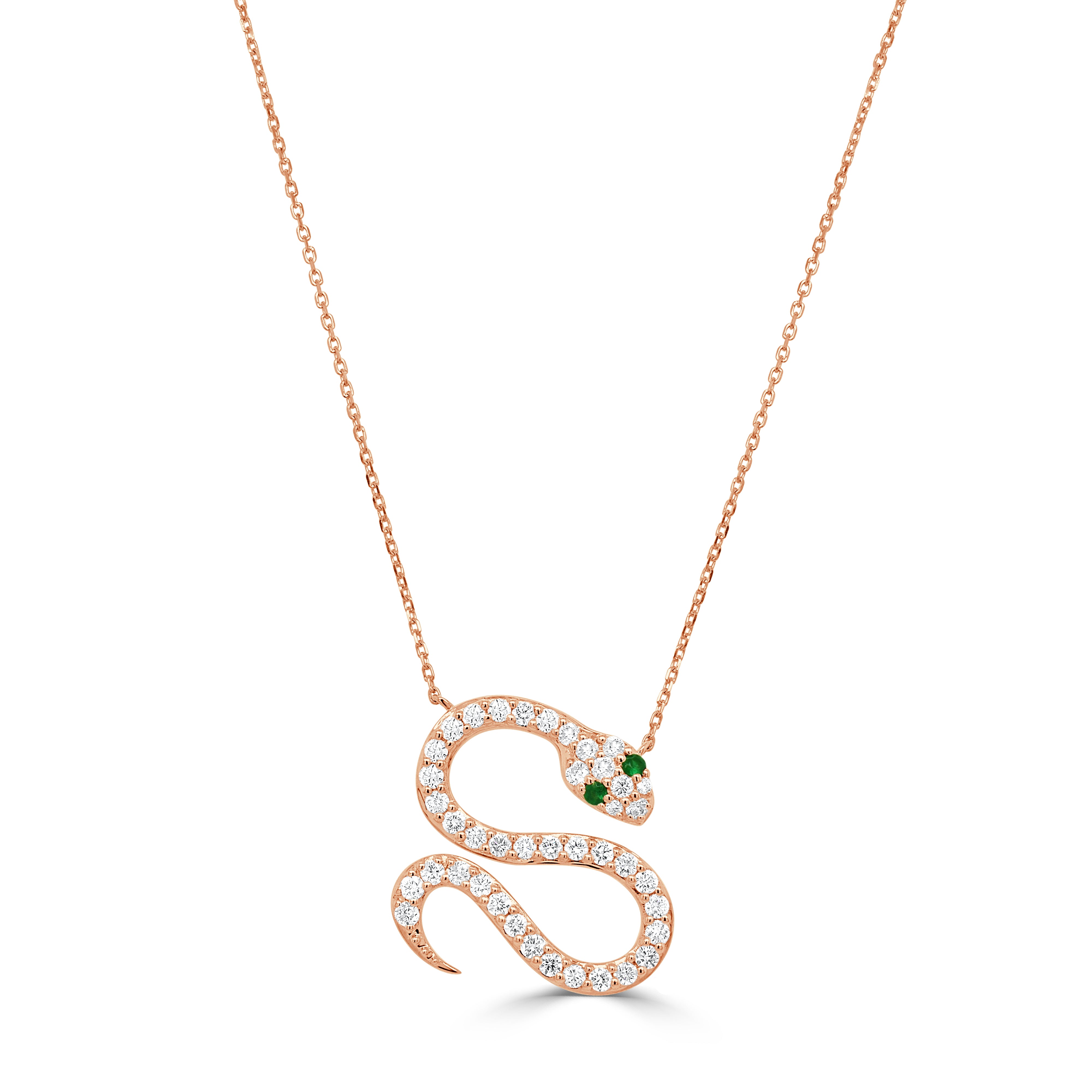 14K Gold Snake Emerald & Diamond Necklace - 1.16ct