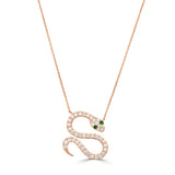14K Gold Snake Emerald & Diamond Necklace - 1.16ct