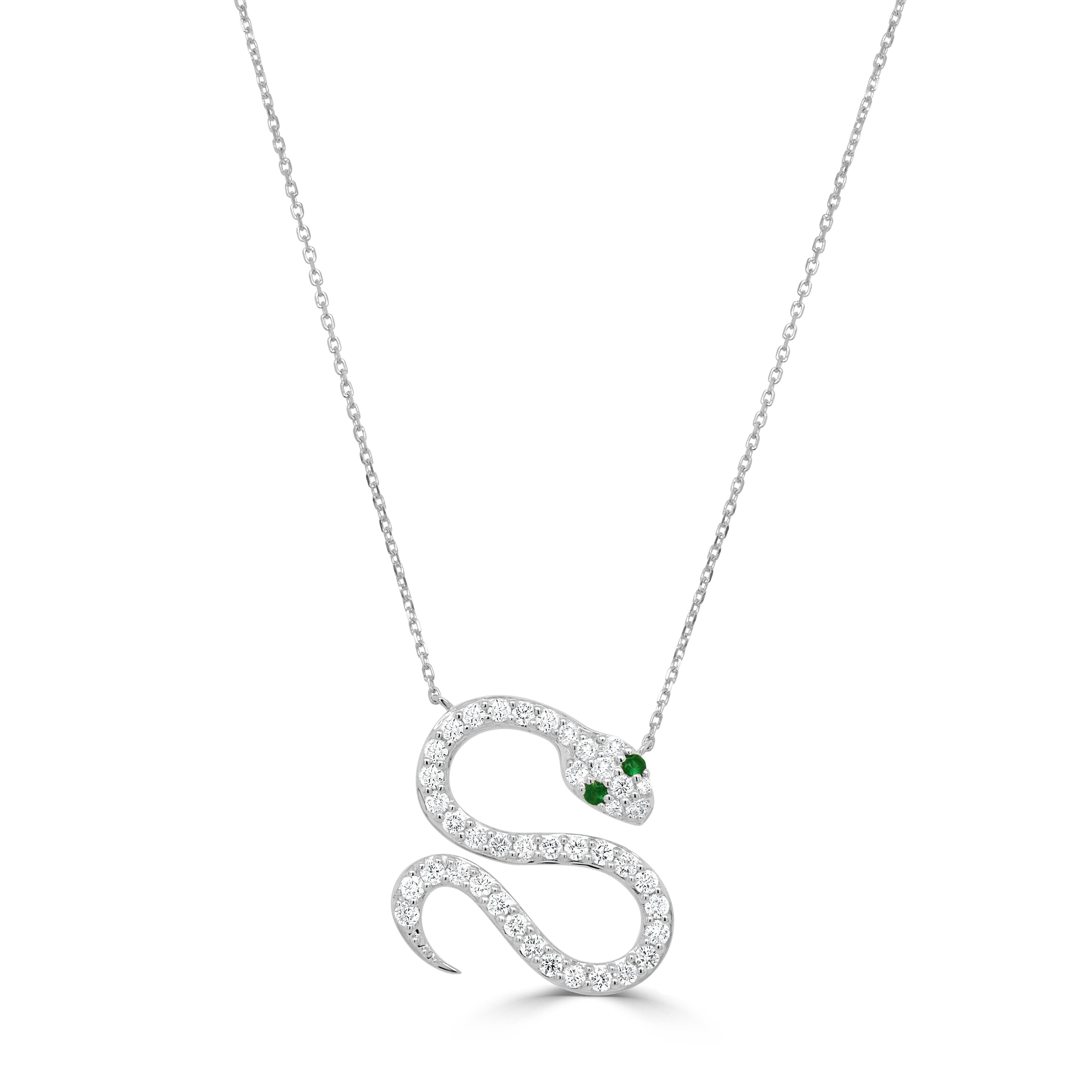 14K Gold Snake Emerald & Diamond Necklace - 1.16ct