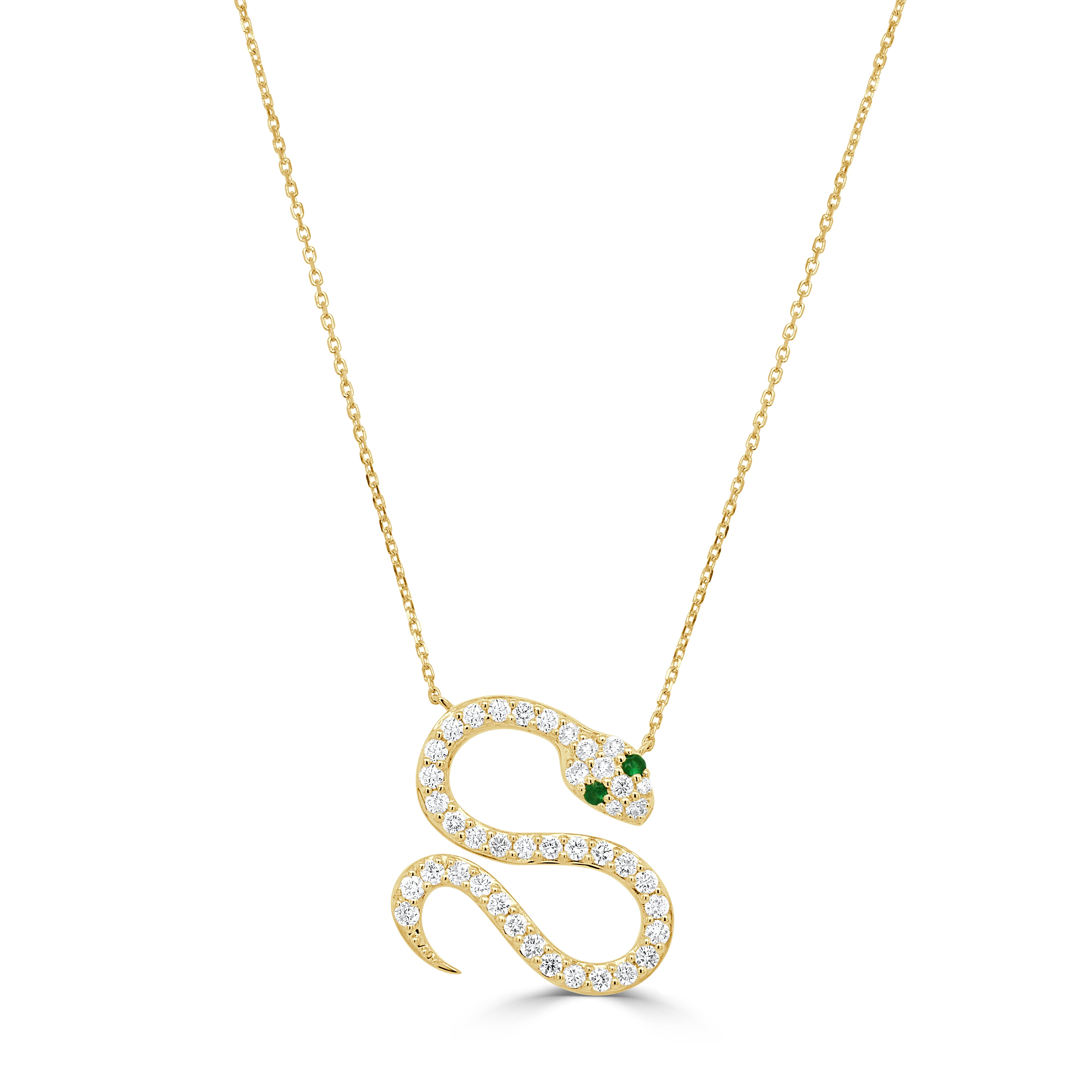 14K Gold Snake Emerald & Diamond Necklace - 1.16ct
