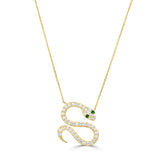 14K Gold Snake Emerald & Diamond Necklace - 1.16ct