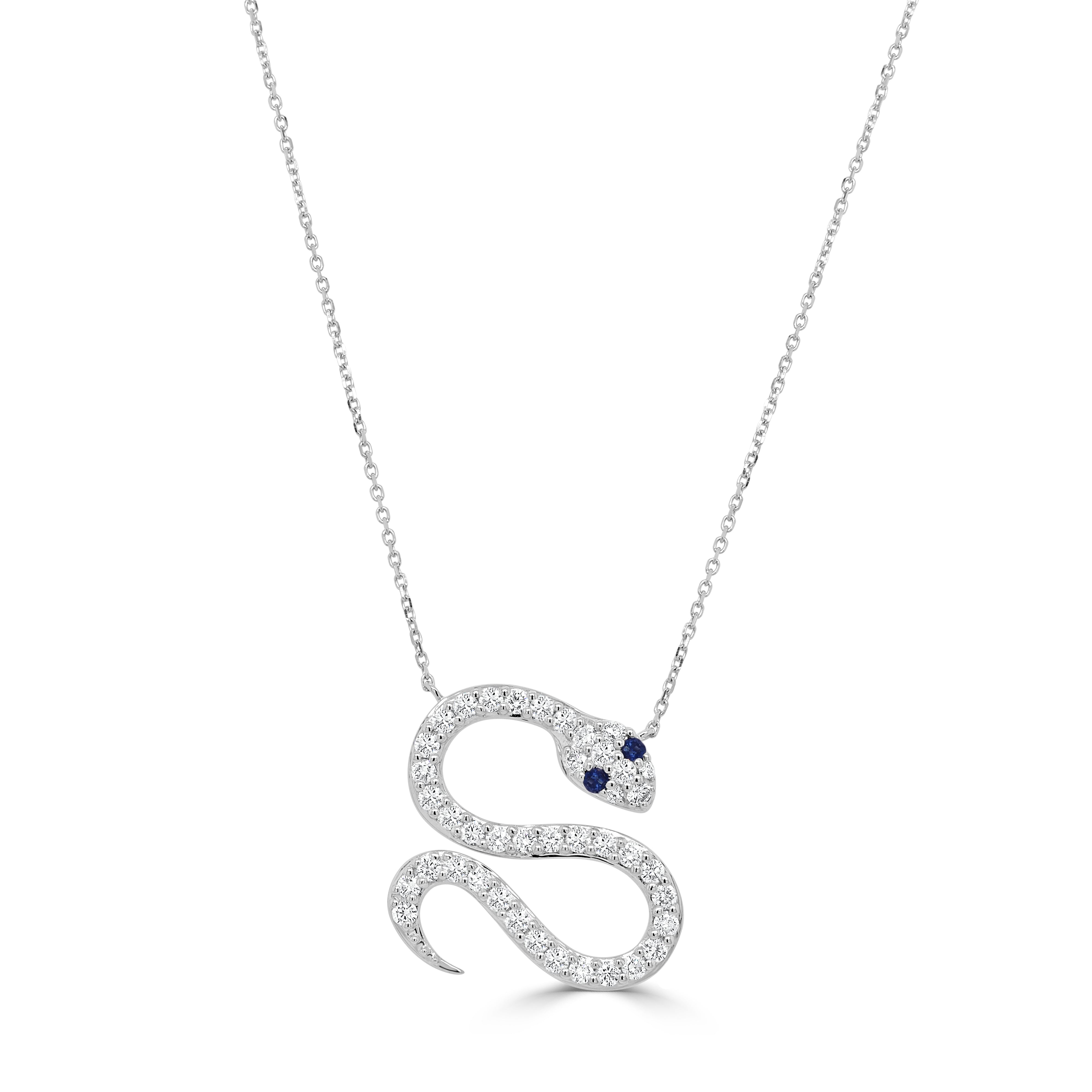 14K Gold Snake Sapphire & Diamond Necklace - 1.13ct