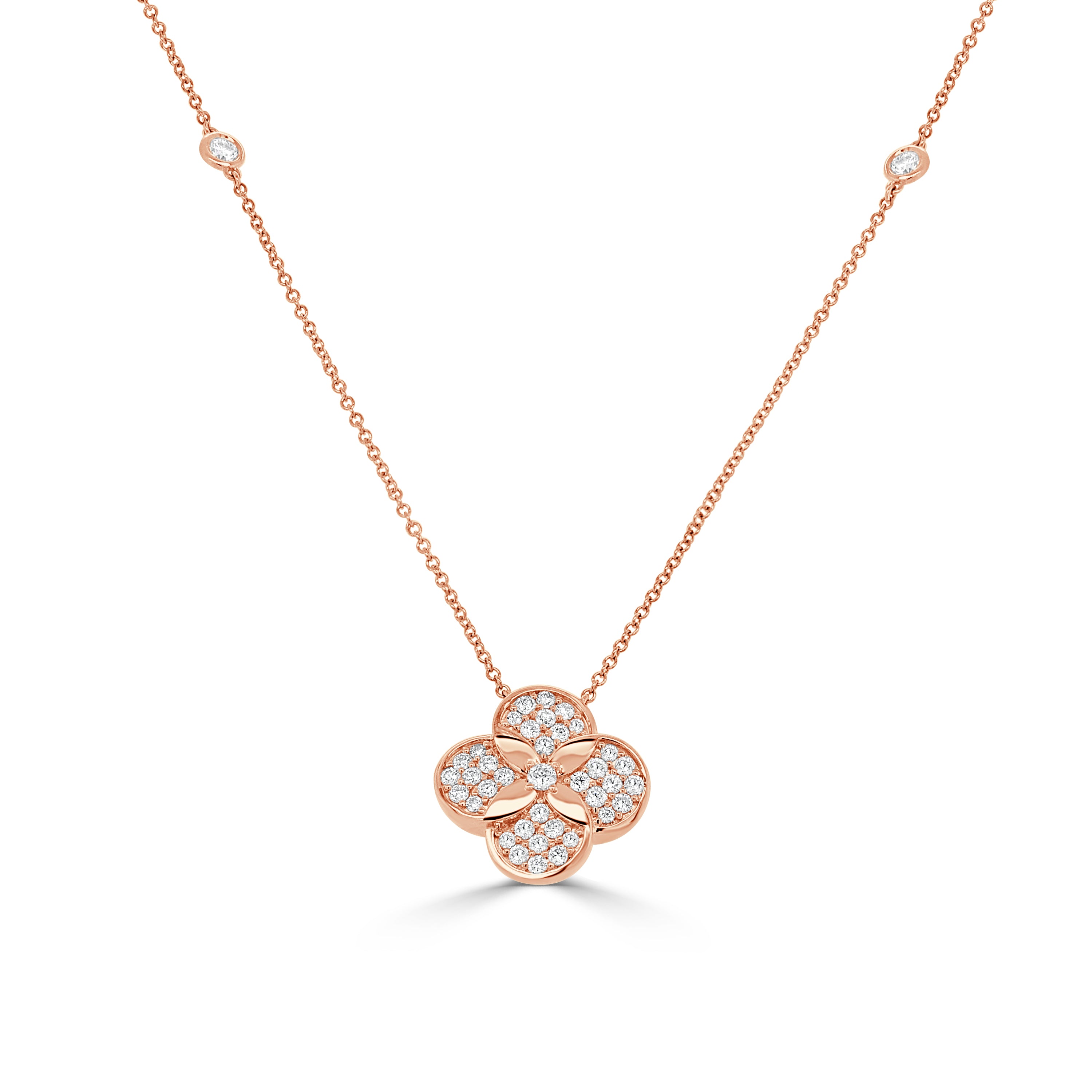 14K Gold Diamond Flower Necklace