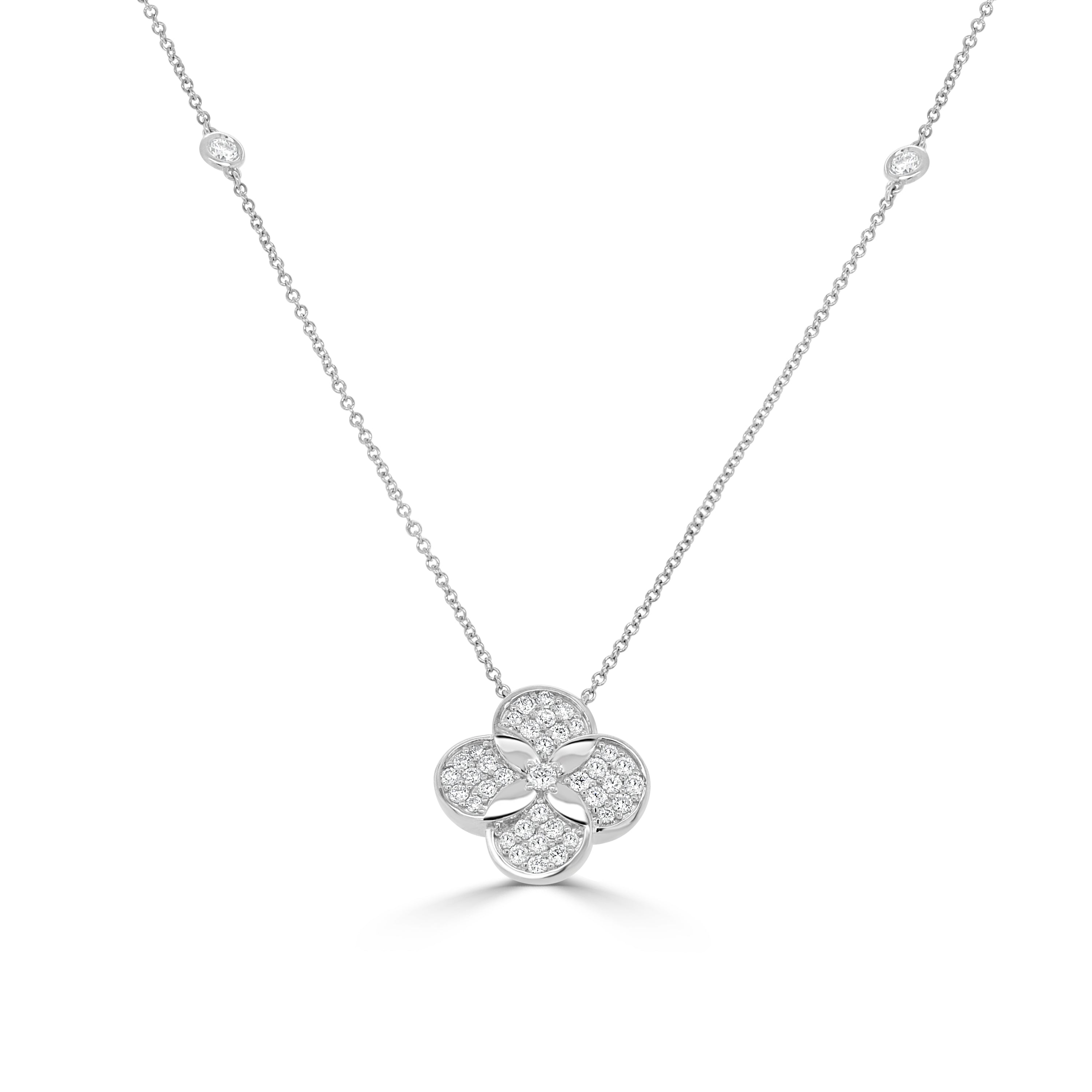 14K Gold Diamond Flower Necklace