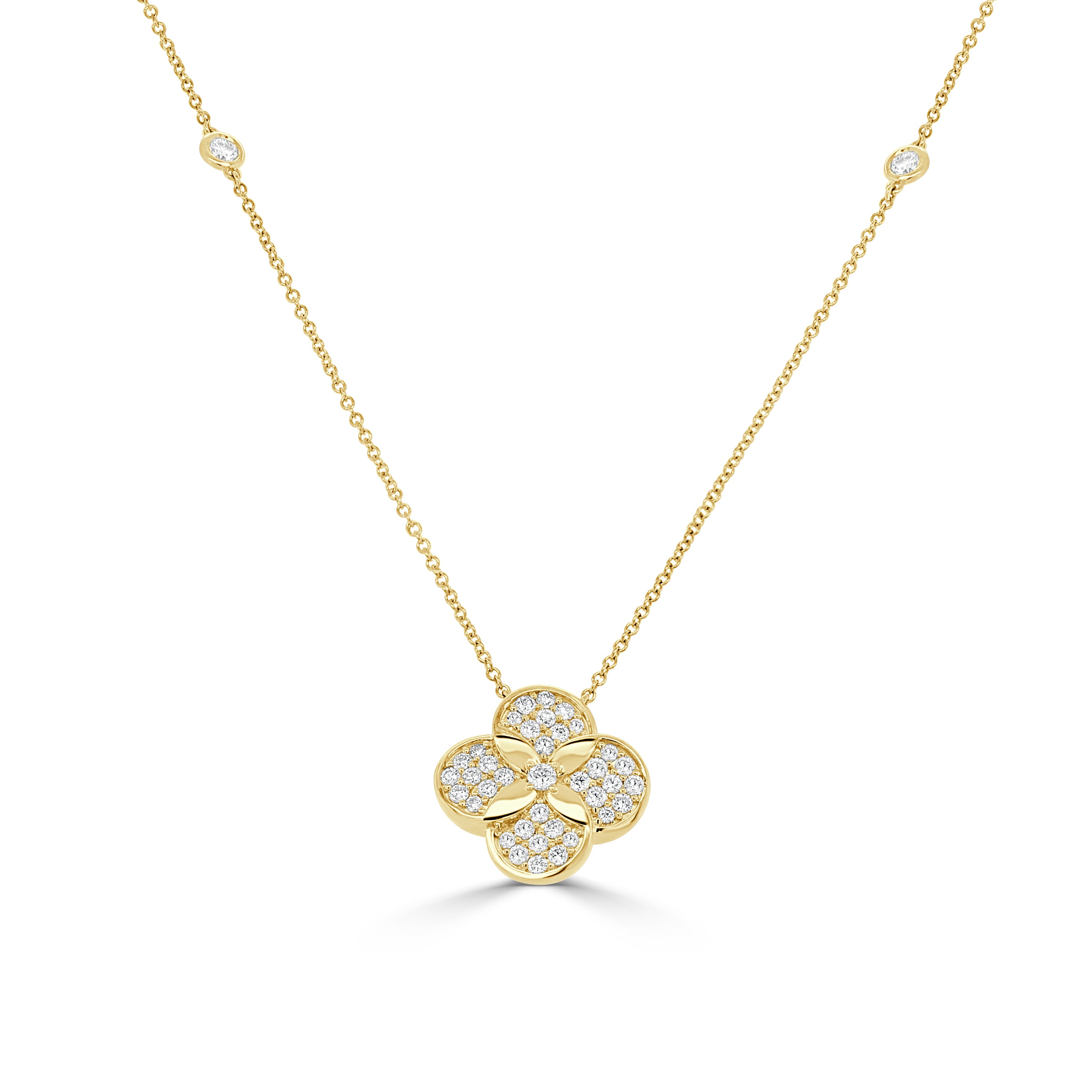 14K Gold Diamond Flower Necklace