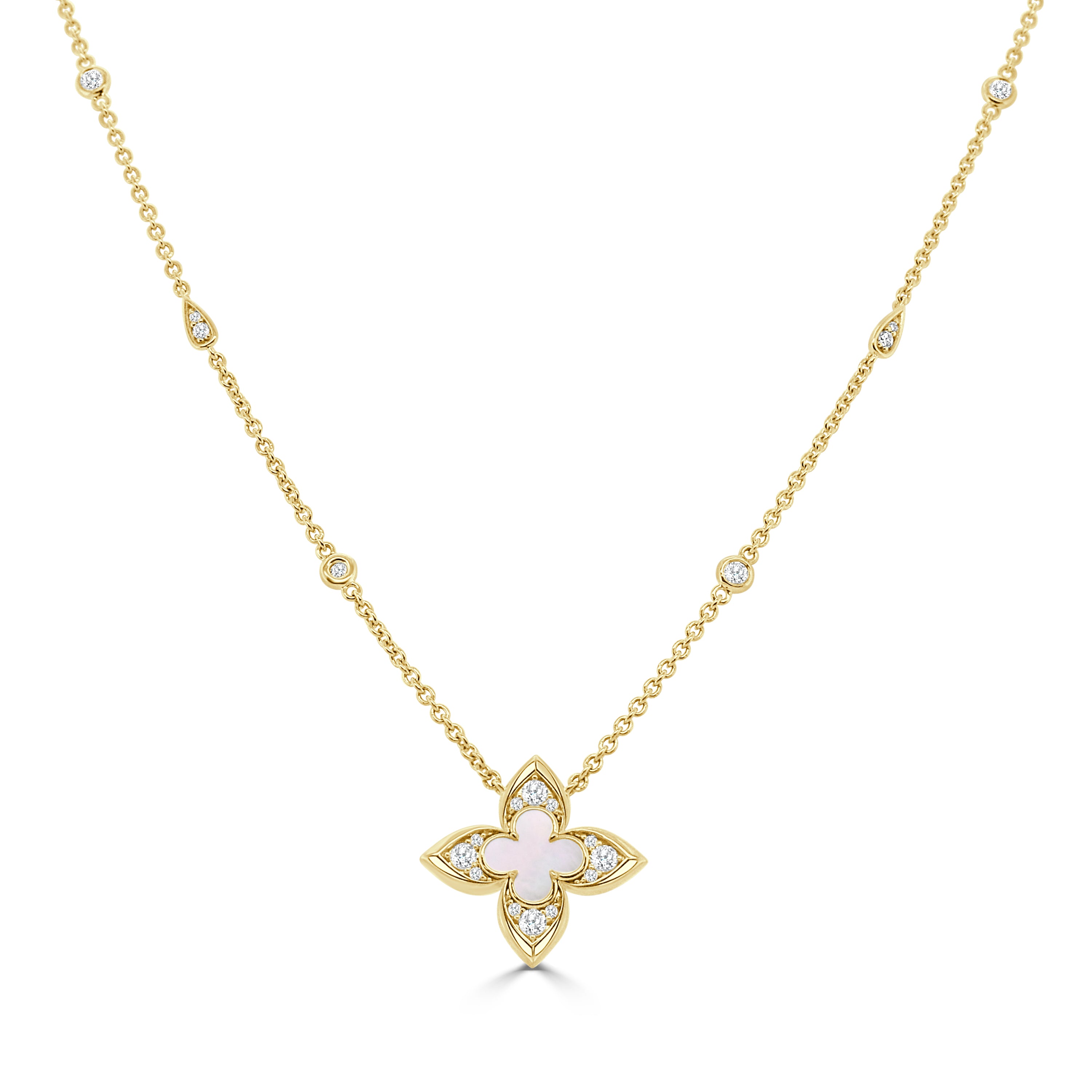 14K GOLD DIAMOND & MOTHER OF PEARL NECKLACE