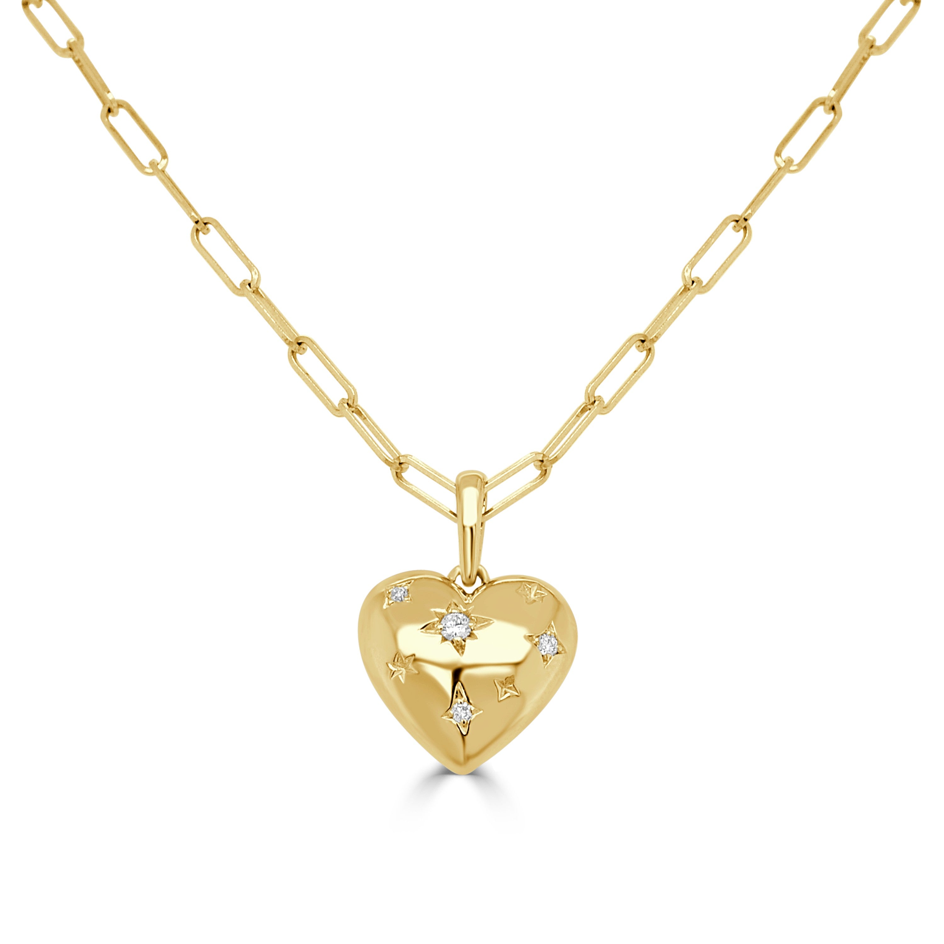 14K Gold Bezel Set Diamond Puff Heart Charm - 0.07 CT