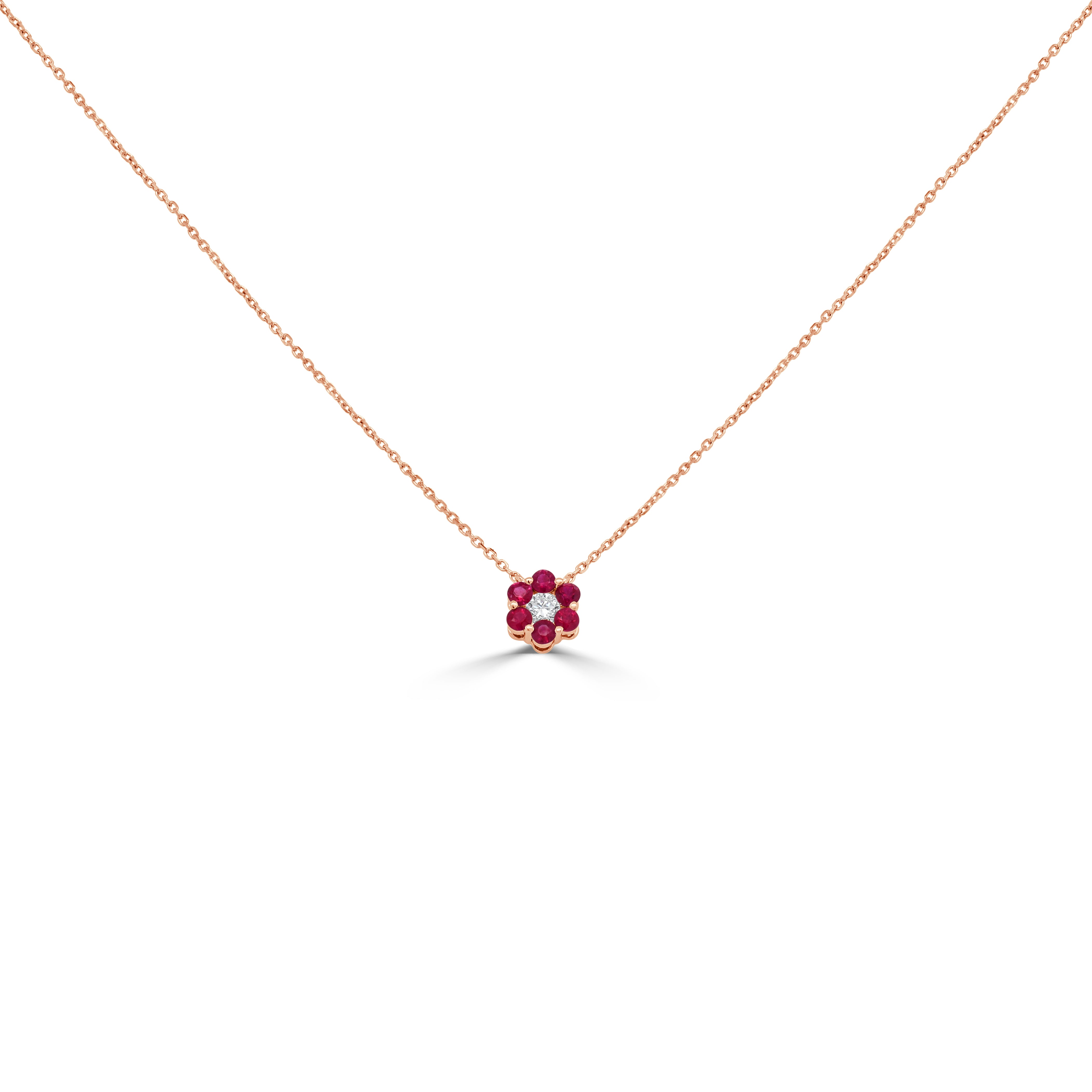 14K Gold Diamond & Ruby Flower Necklace - 0.17 CT