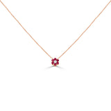 14K Gold Diamond & Ruby Flower Necklace - 0.17 CT