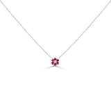 14K Gold Diamond & Ruby Flower Necklace - 0.17 CT