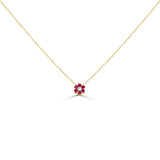 14K Gold Diamond & Ruby Flower Necklace - 0.17 CT