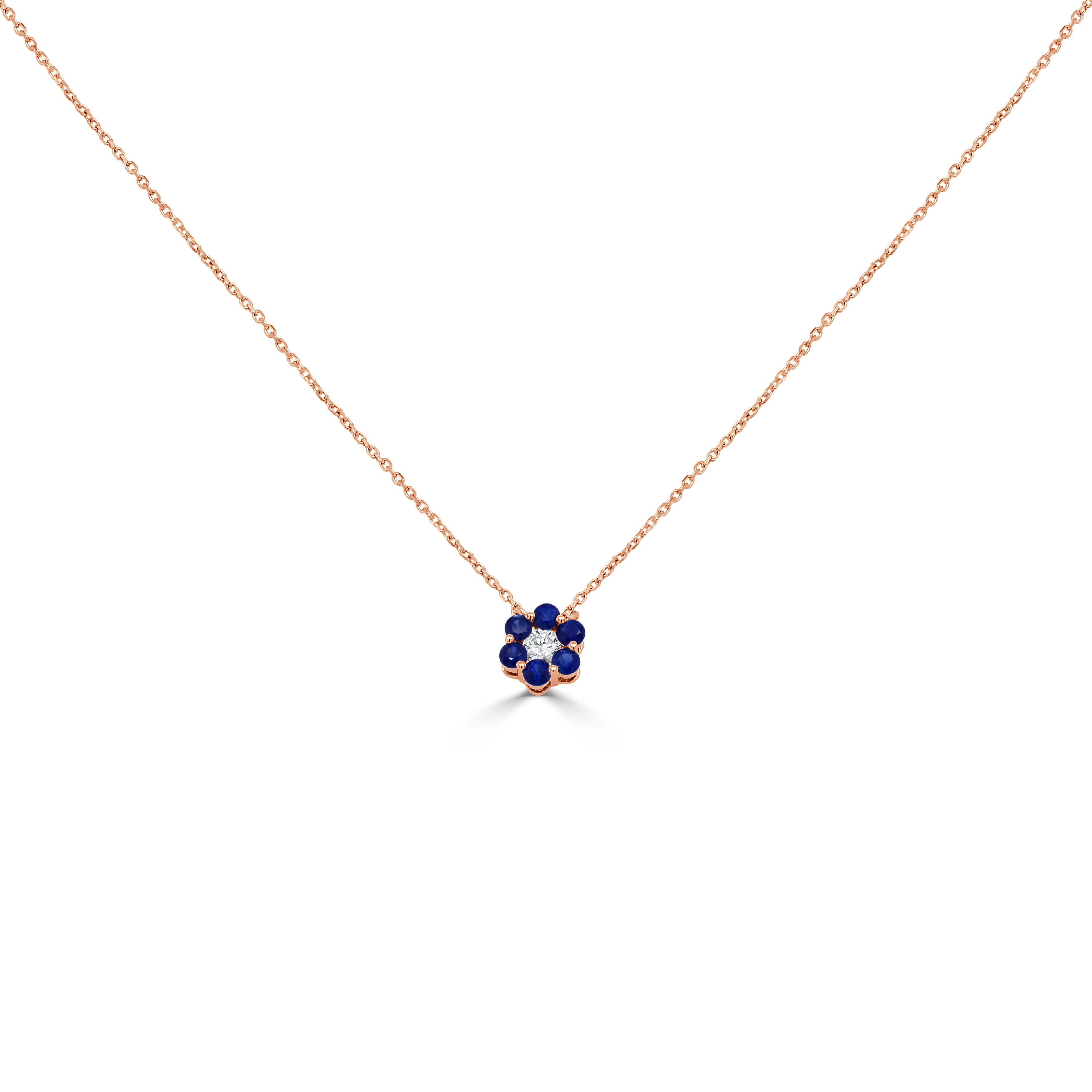14K Gold Diamond & Sapphire Flower Necklace - 0.17 CT