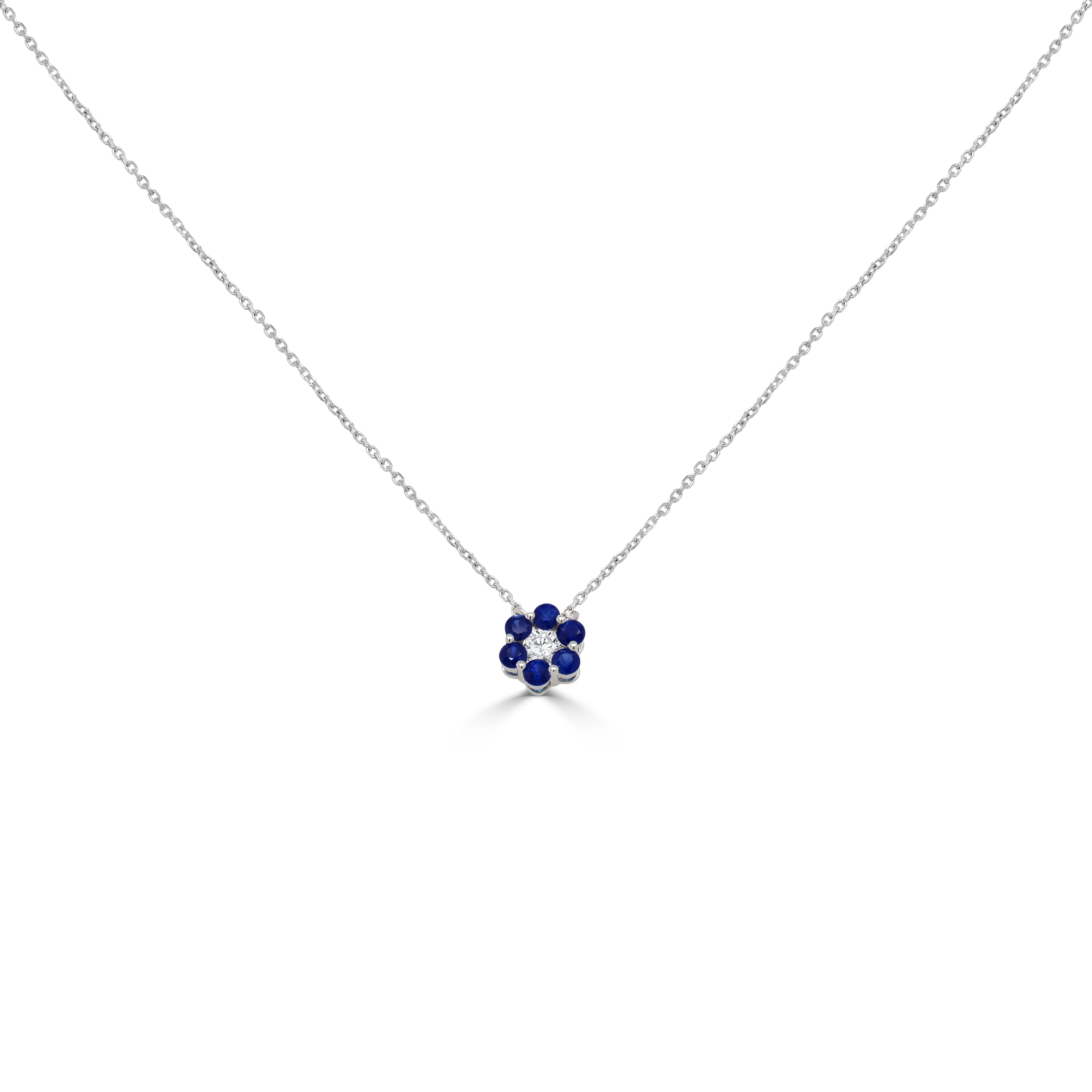 14K Gold Diamond & Sapphire Flower Necklace - 0.17 CT