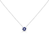 14K Gold Diamond & Sapphire Flower Necklace - 0.17 CT