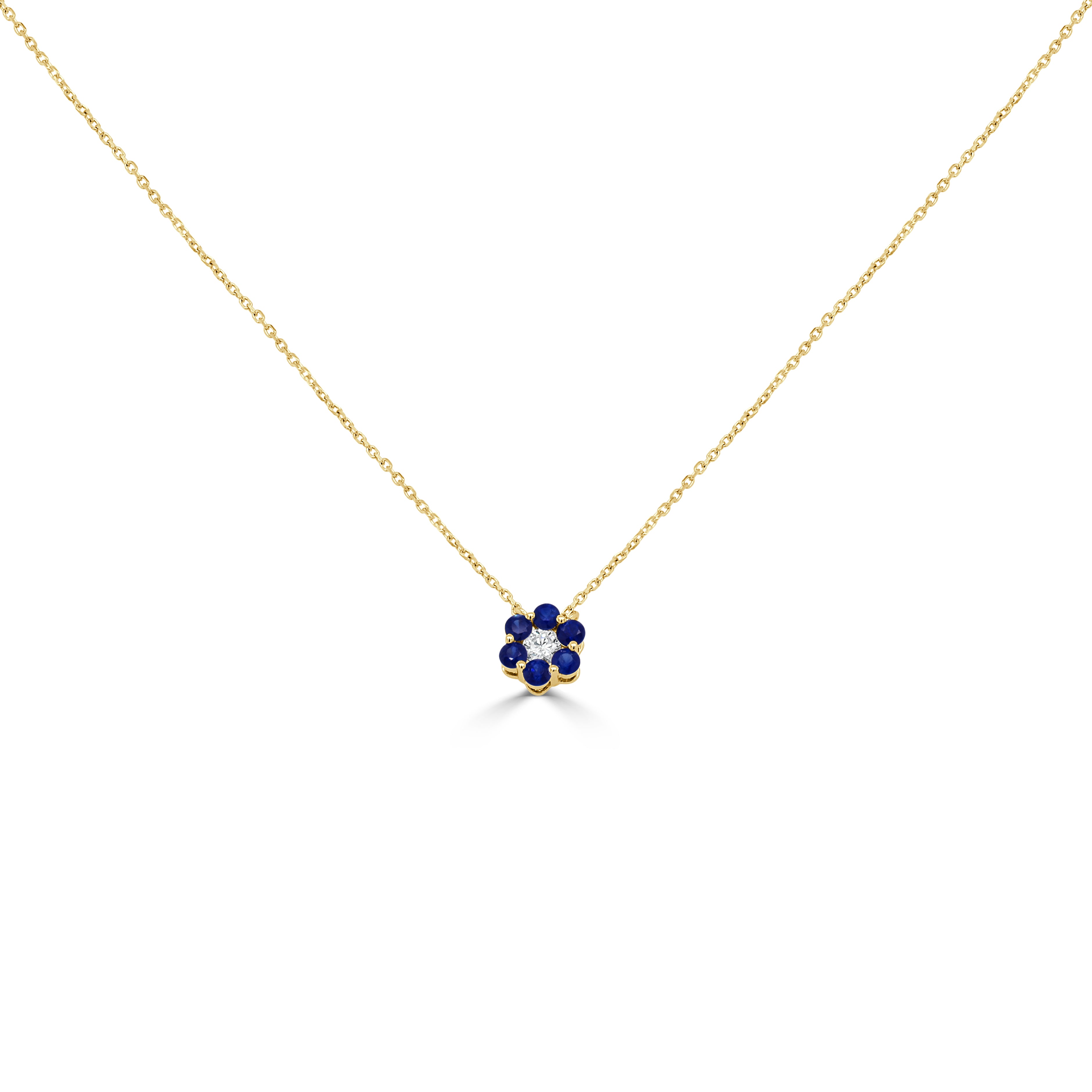 14K Gold Diamond & Sapphire Flower Necklace - 0.17 CT