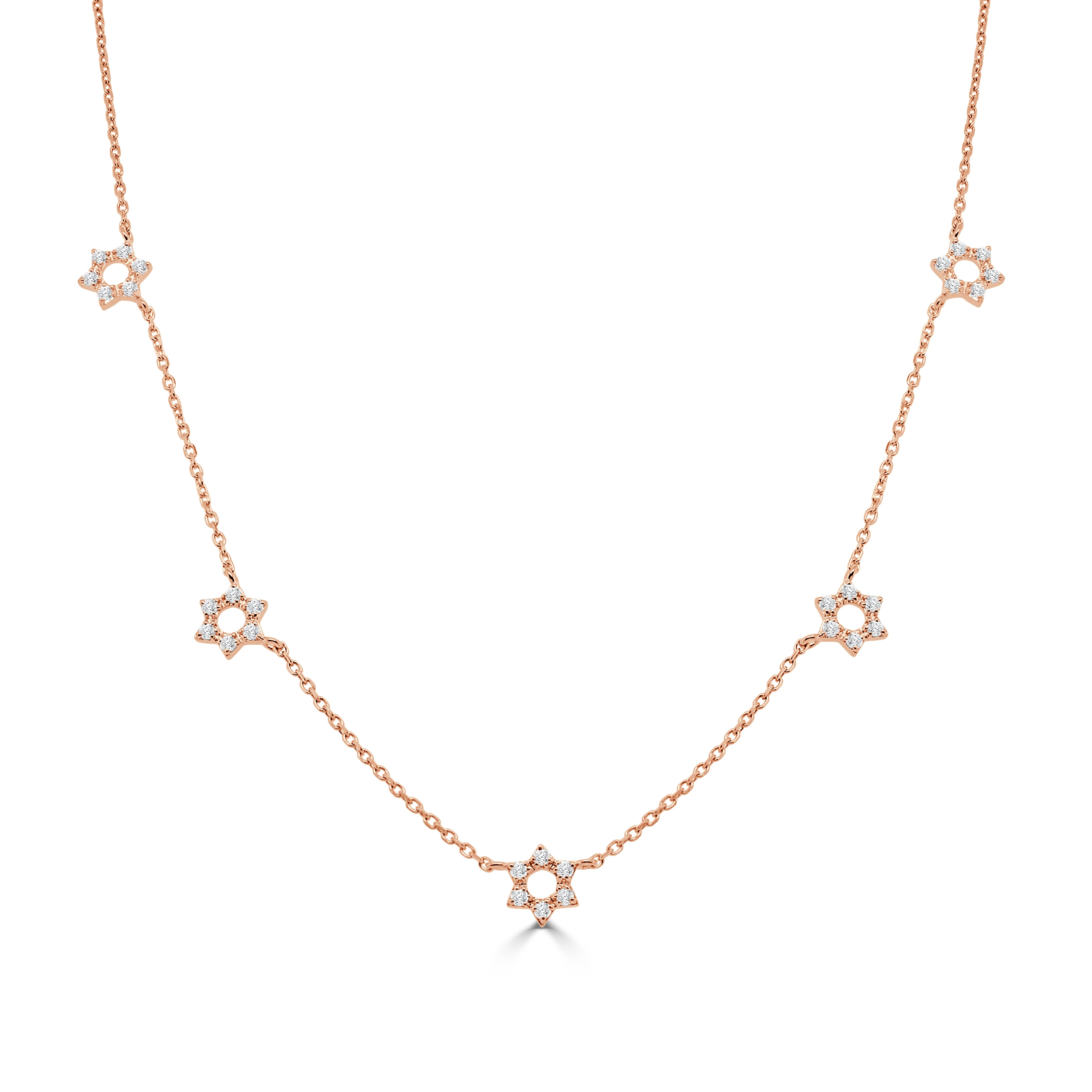 14K Gold Diamond Station Star of David Necklace - 0.34 CT