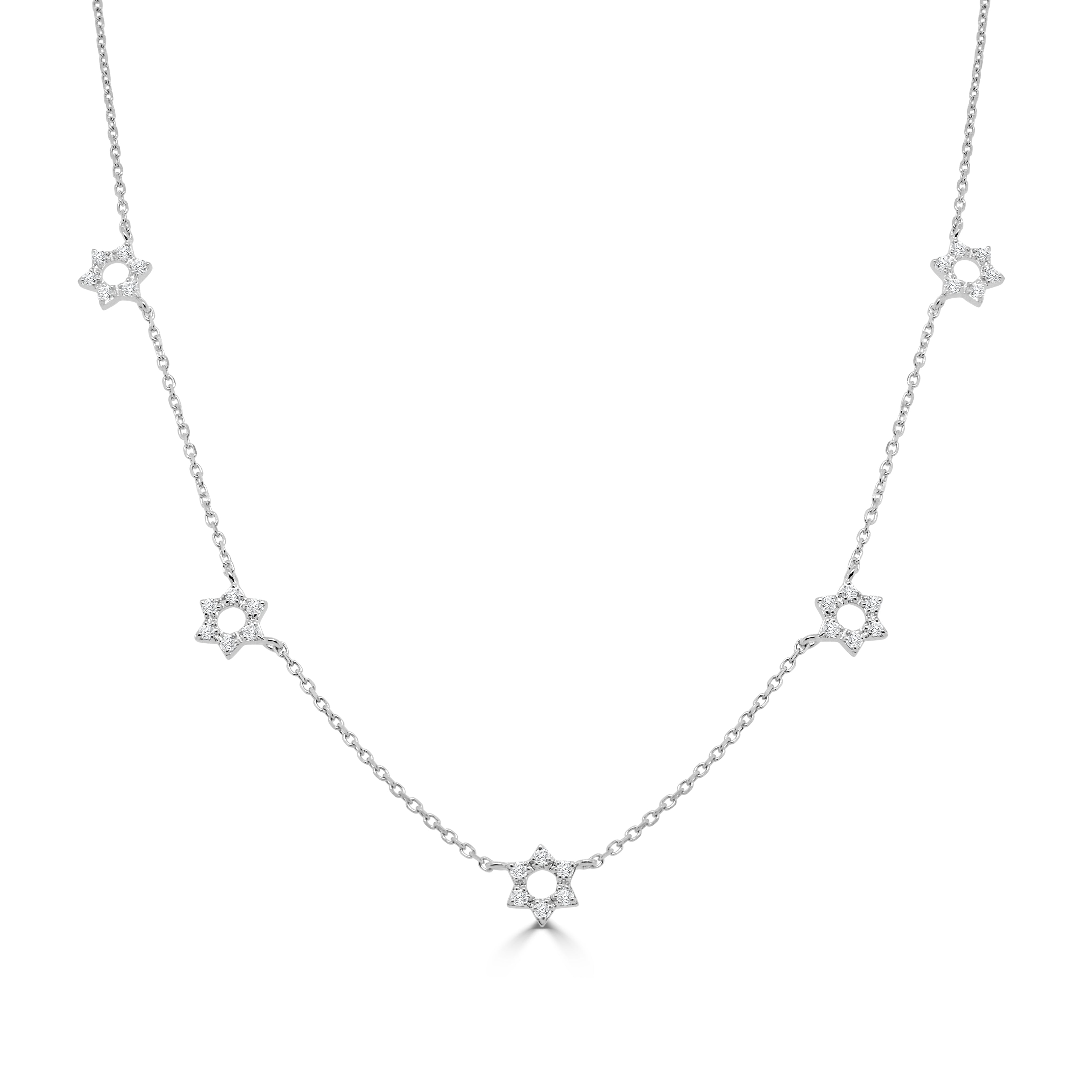 14K Gold Diamond Station Star of David Necklace - 0.34 CT