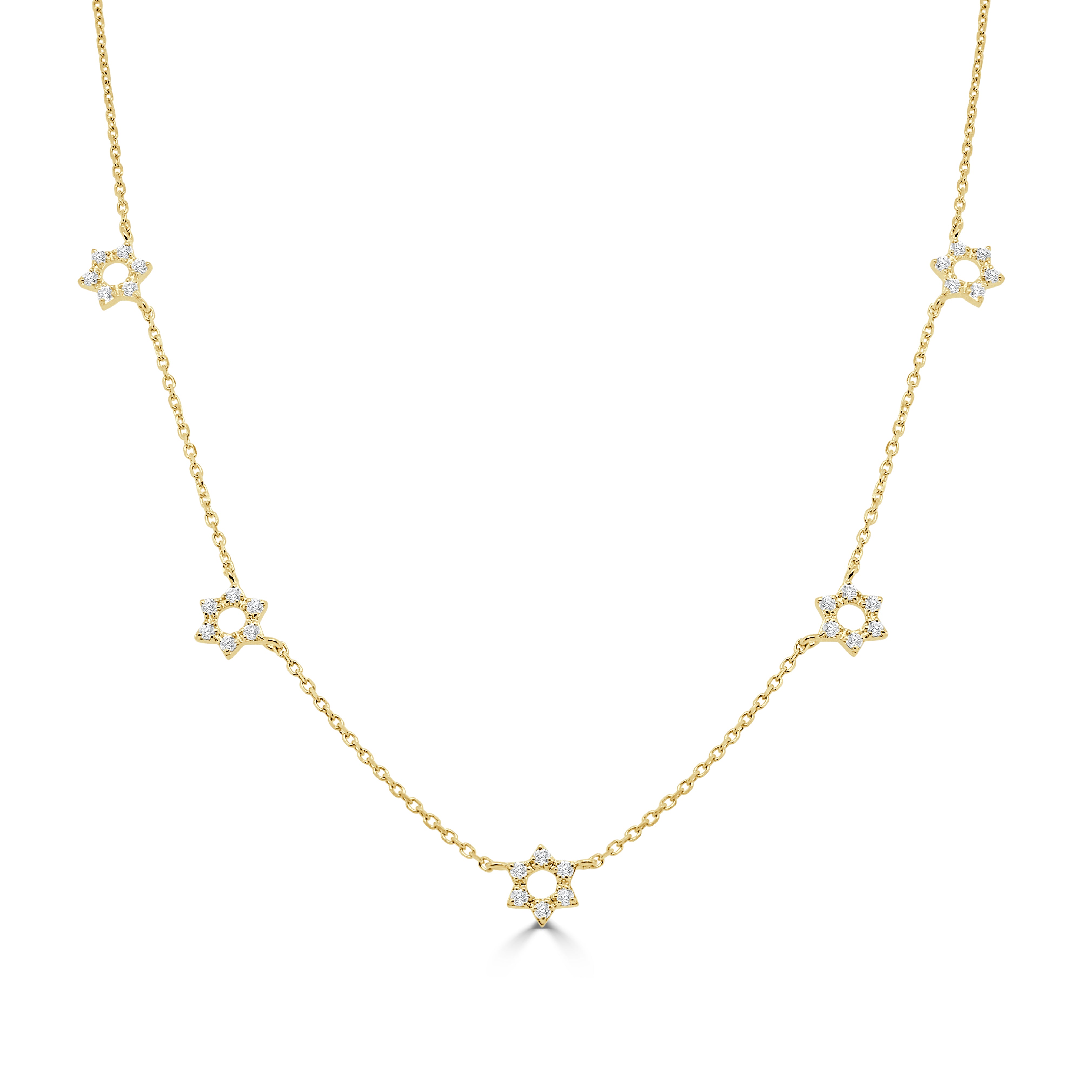14K Gold Diamond Station Star of David Necklace - 0.34 CT