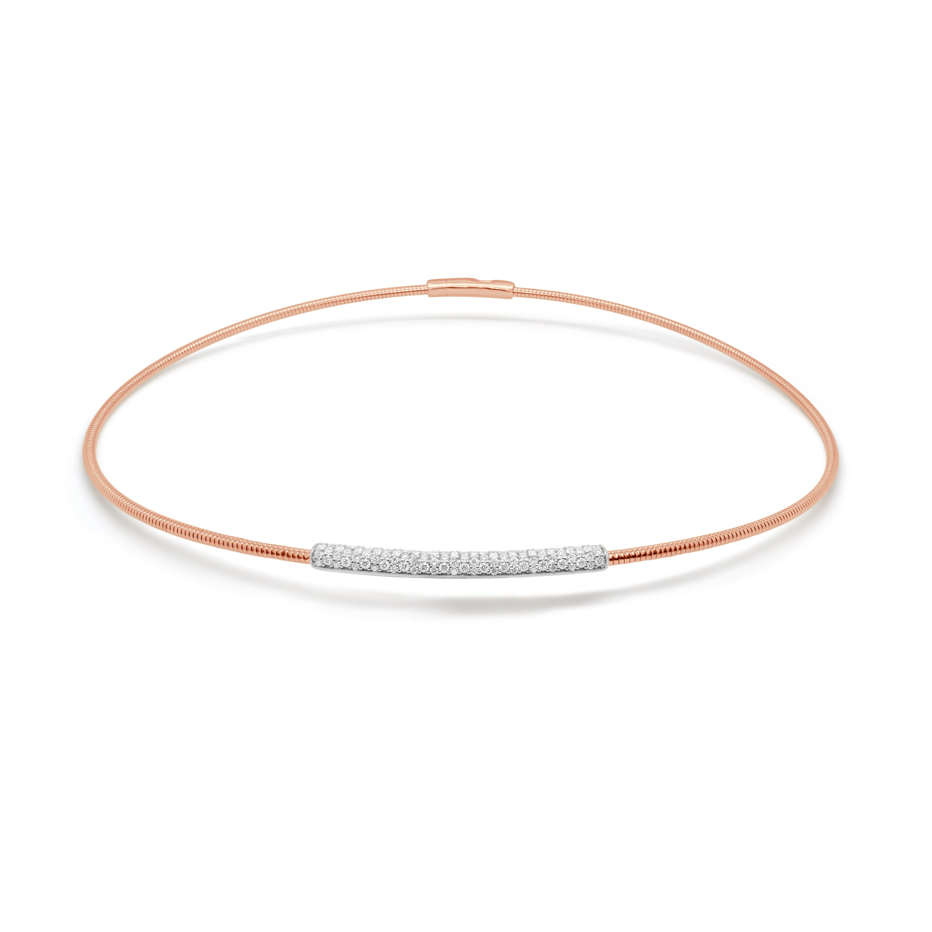 14K Gold Diamond Pave Bar Flexible Choker - 1.09 CT