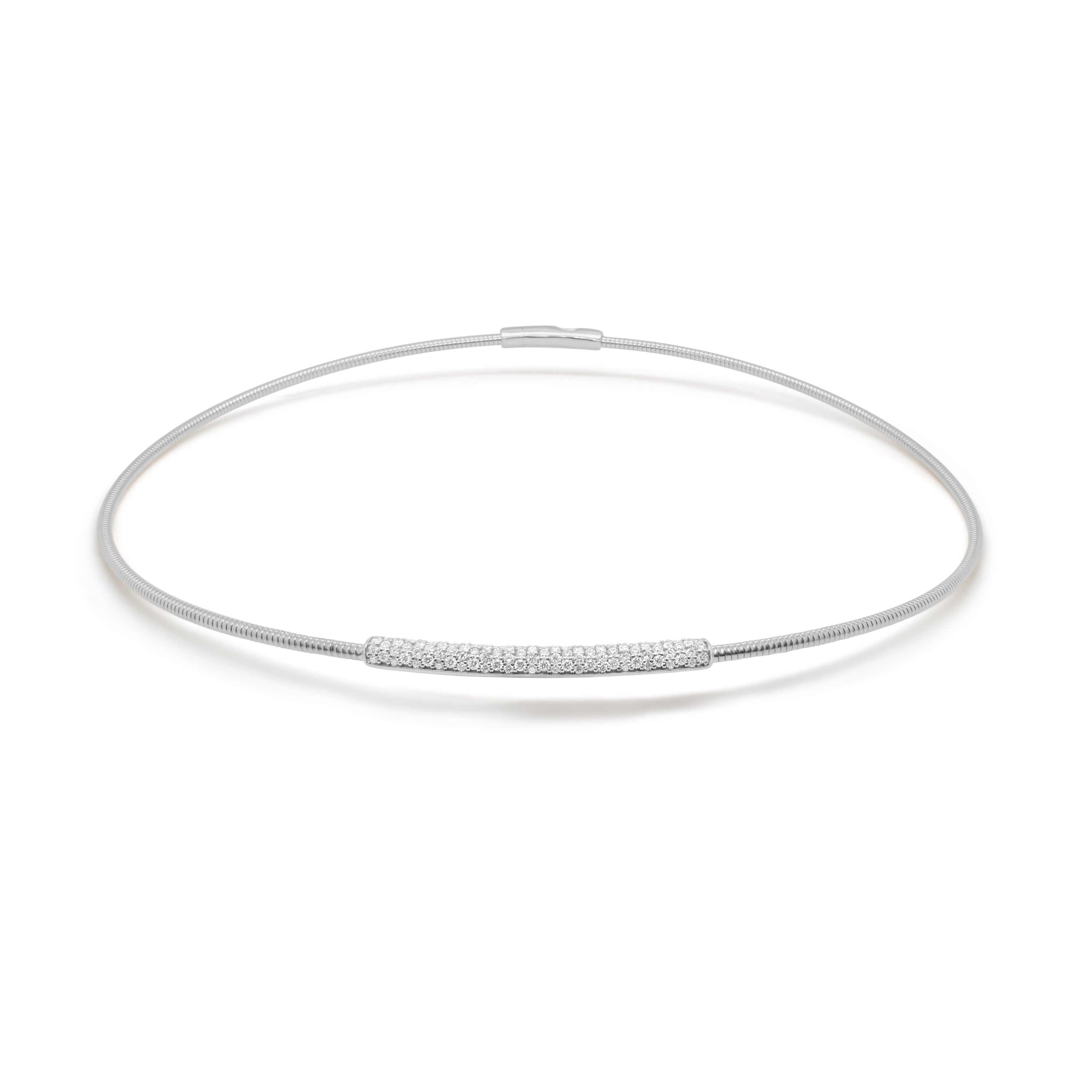 14K Gold Diamond Pave Bar Flexible Choker - 1.09 CT