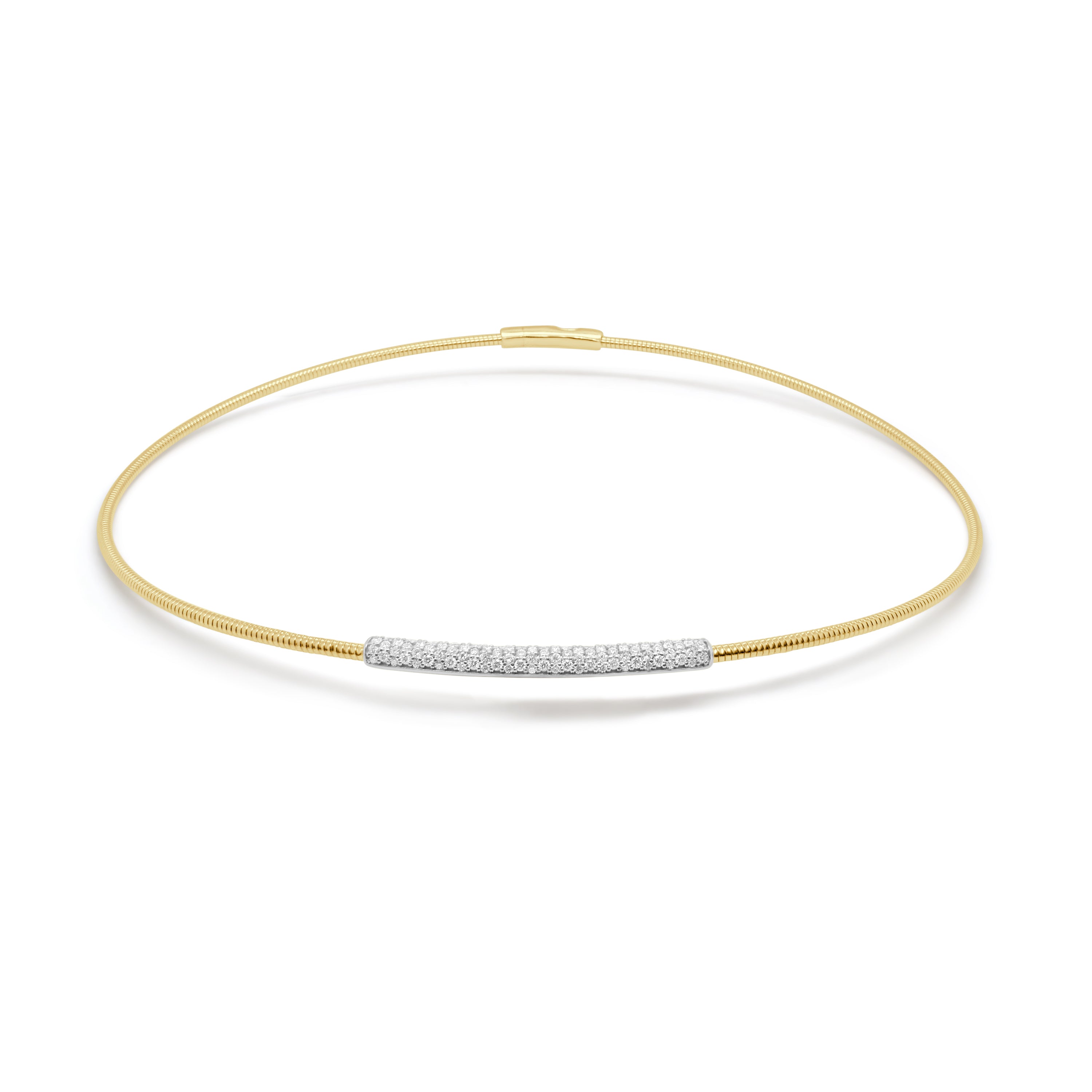 14K Gold Diamond Pave Bar Flexible Choker - 1.09 CT