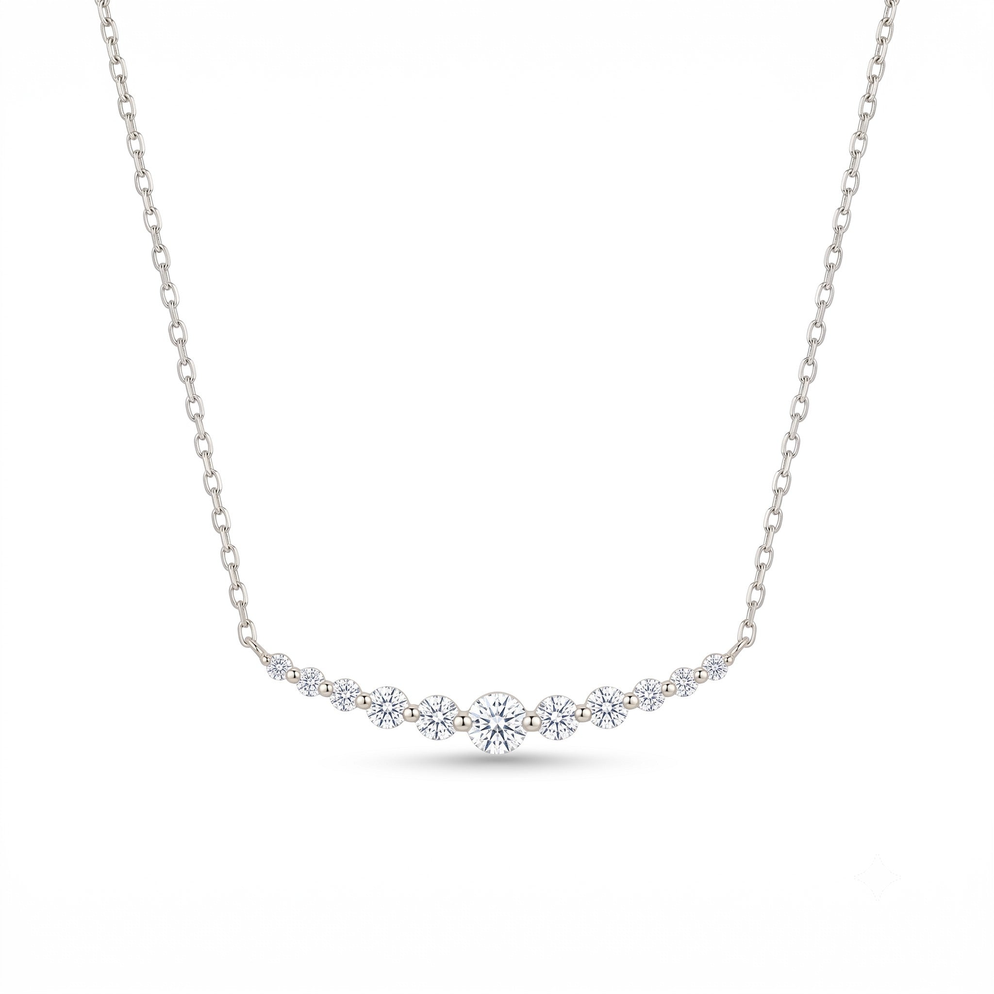 14K Gold Graduate Diamond Curve Bar Necklace - 0.95 CT