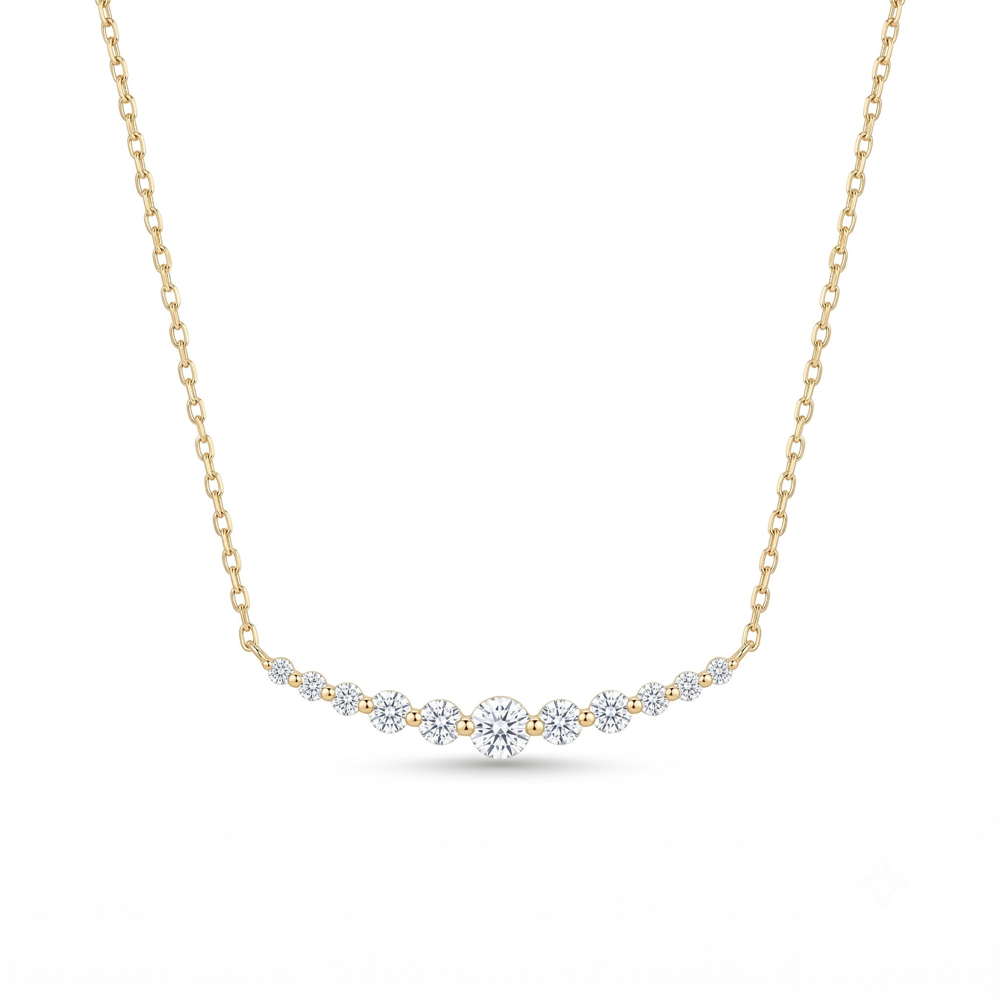 14K Gold Graduate Diamond Curve Bar Necklace - 0.95 CT
