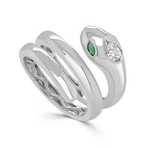 14k Gold Diamond & Emerald Snake Wrap Ring