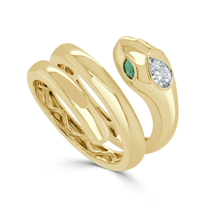 14k Gold Diamond & Emerald Snake Wrap Ring